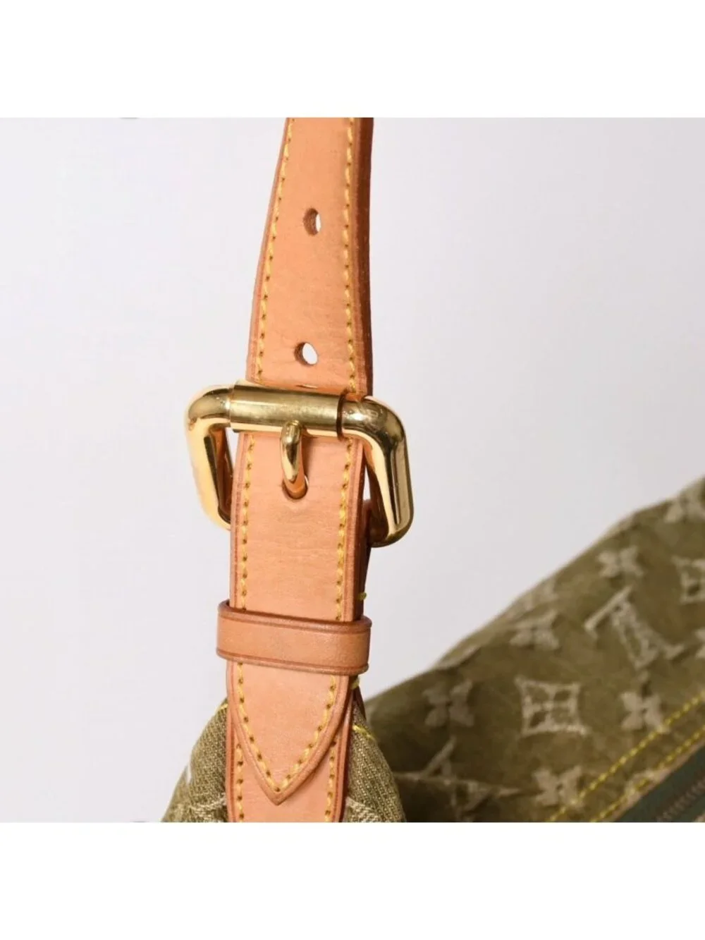 Louis Vuitton Monogram Denim Baggy GM Green White Gold Vachetta Leather